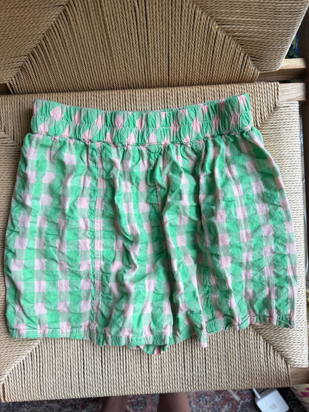 Free People Green and Cream Gingham High-Waist Shorts - Picture 3 of 4